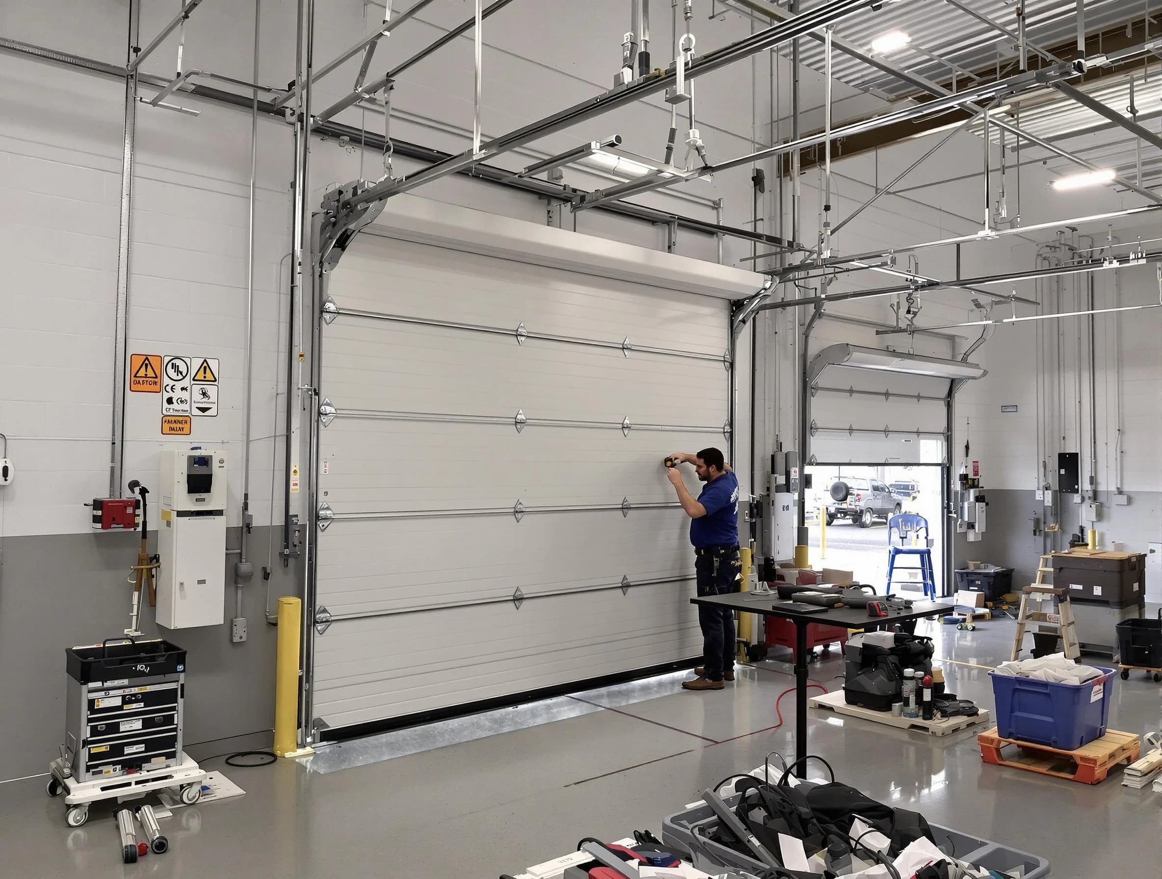 Commercial garage door repair being performed by Helena Garage Door Repair expert in Helena
