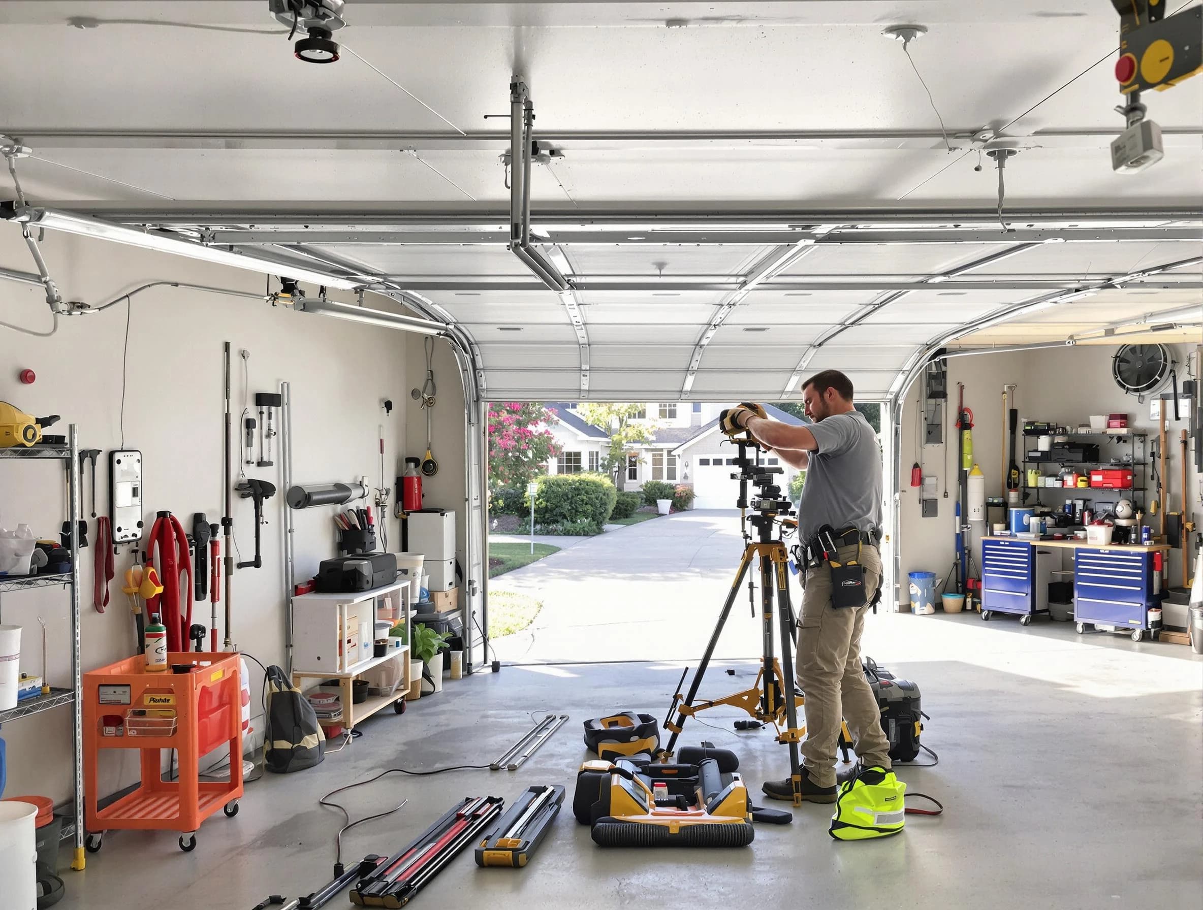 Helena Garage Door Repair specialist performing laser-guided track alignment in Helena