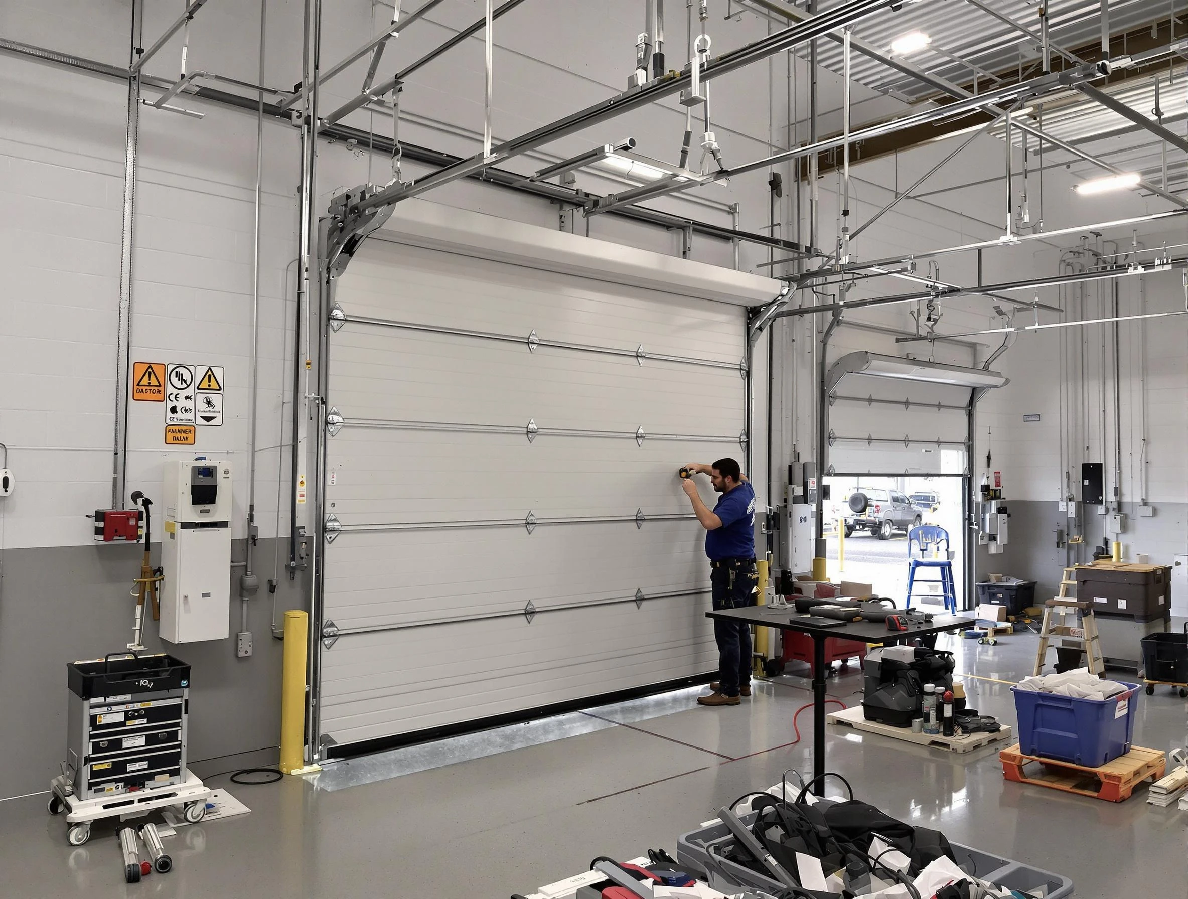 Commercial garage door repair being performed by Helena Garage Door Repair expert in Helena