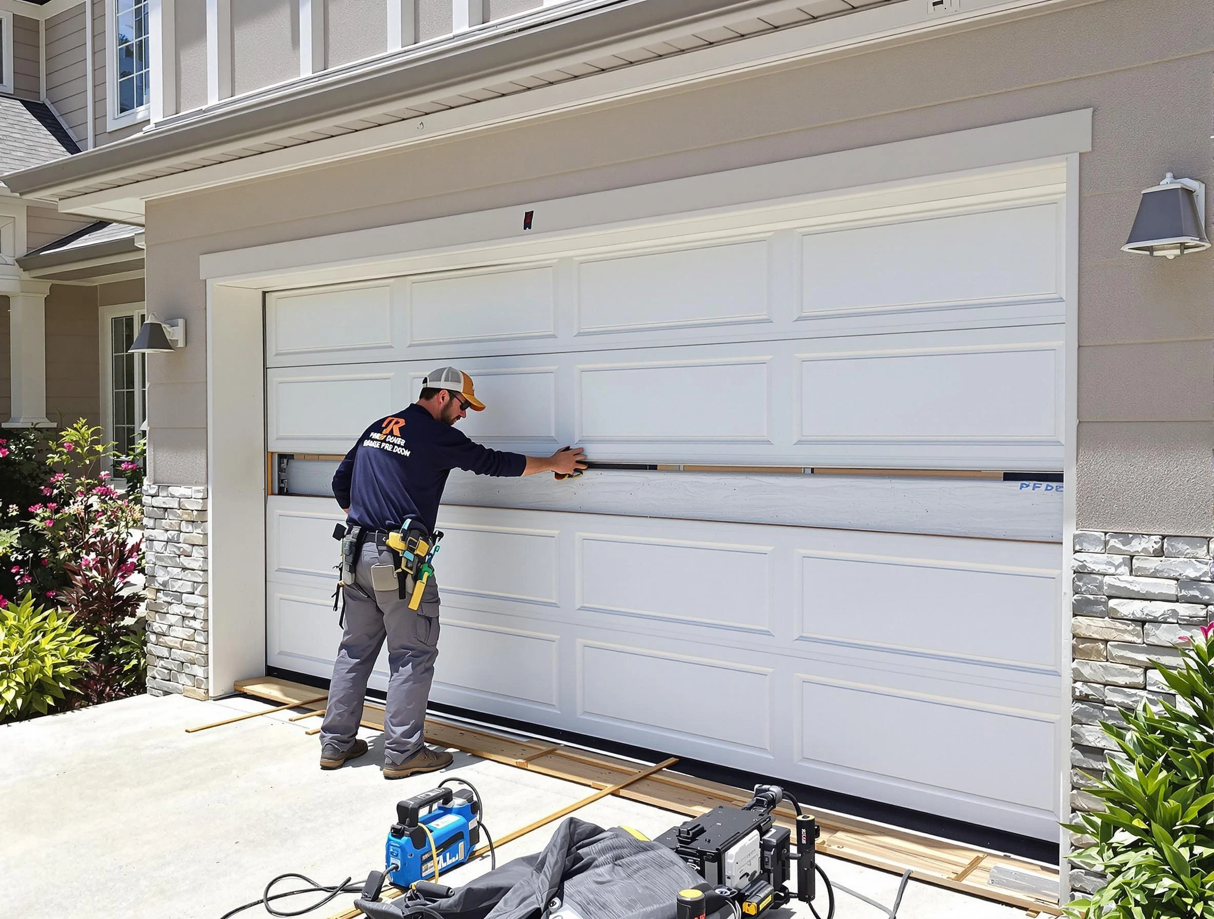 Helena Garage Door Repair team performing complete garage door replacement at Helena residence